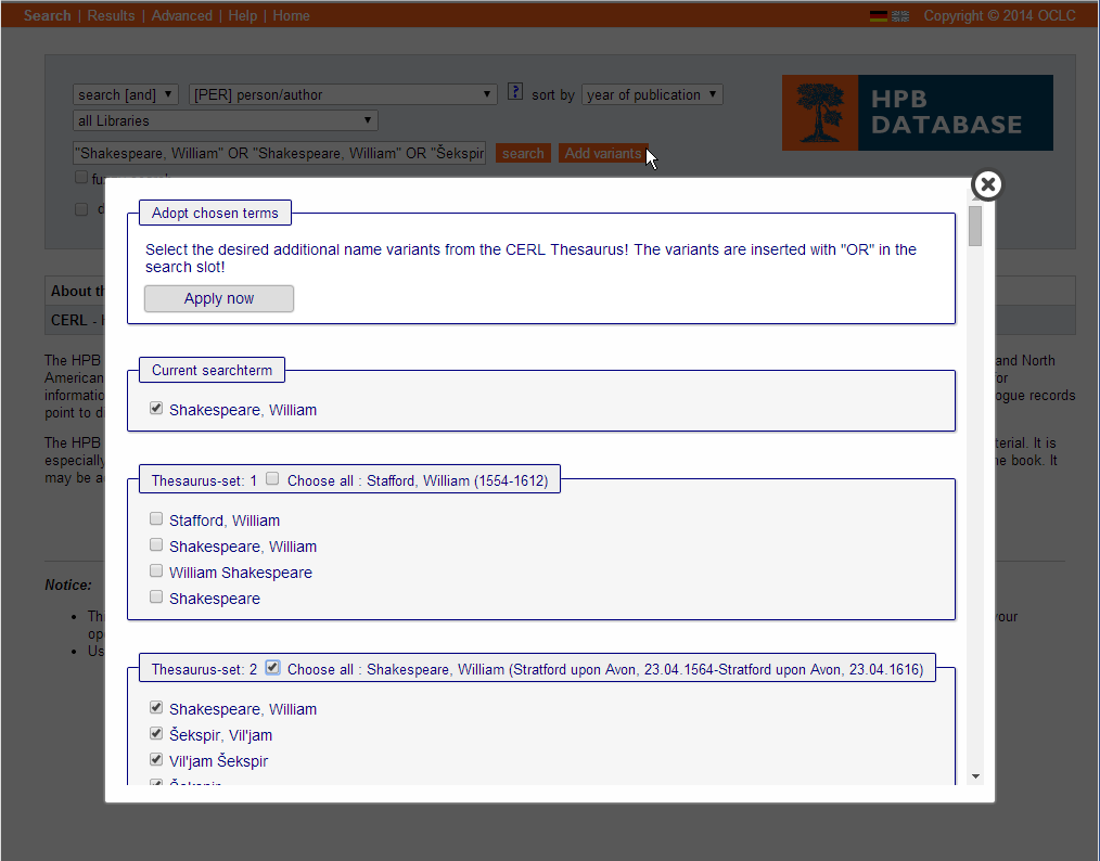 HPB [Add variants] feature in the OCLC PICA environment