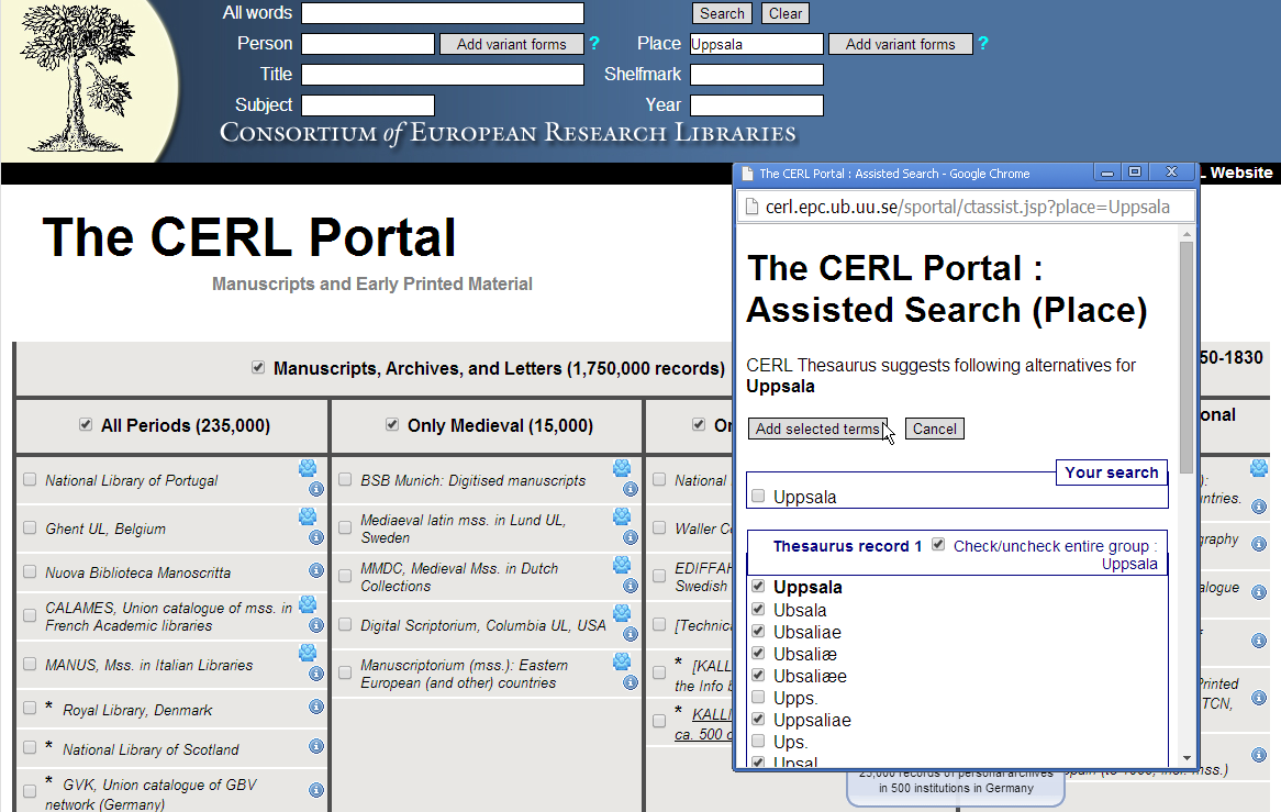 CERL Portal Assisted Searching on Place Names