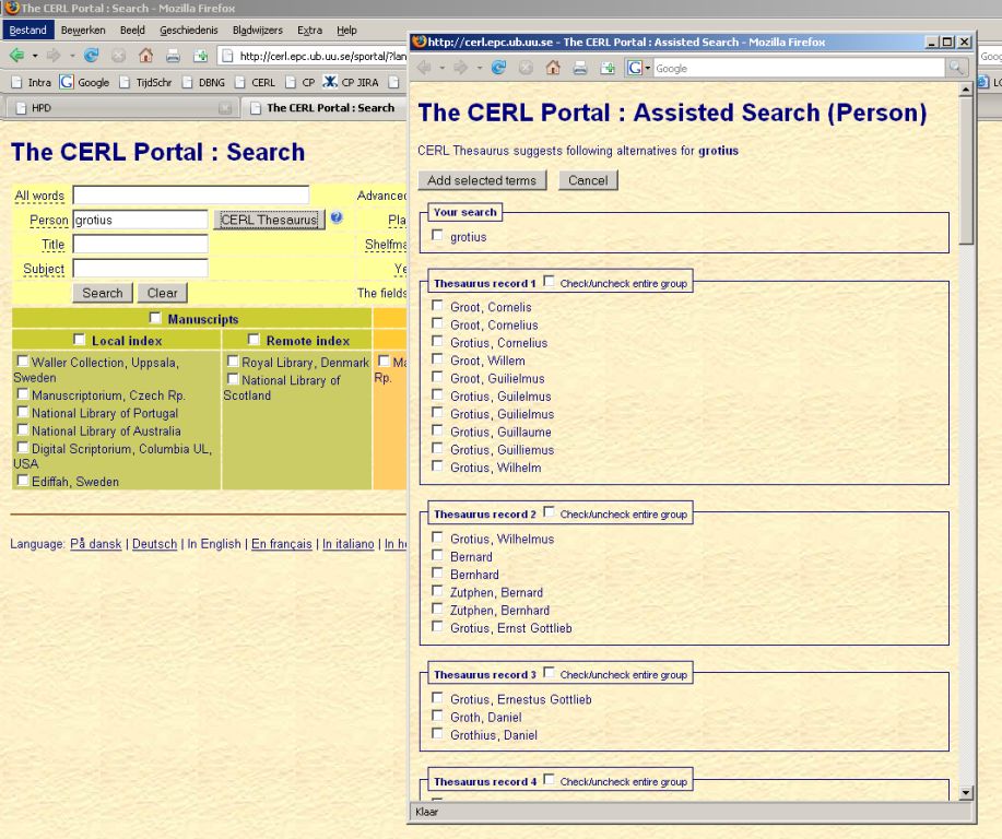 CERL Portal Assisted Searching on Personal Names